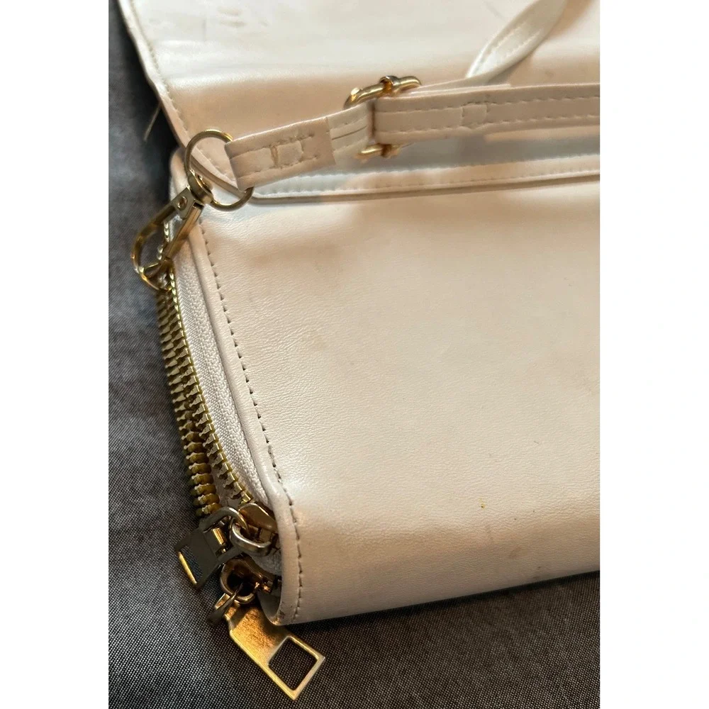 Forever LengRui Cream White Crossbody Wallet Bag Rhinestone Accents Organizer